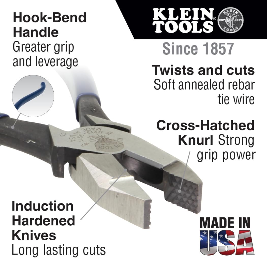 Klein Tools 94508 Pliers Set, Made in USA, Ironworker's Diagonal Cutting Pliers and Heavy Duty Side Cutters, Tie Wire Cutter for Rebar Work, 2-Piece Kit