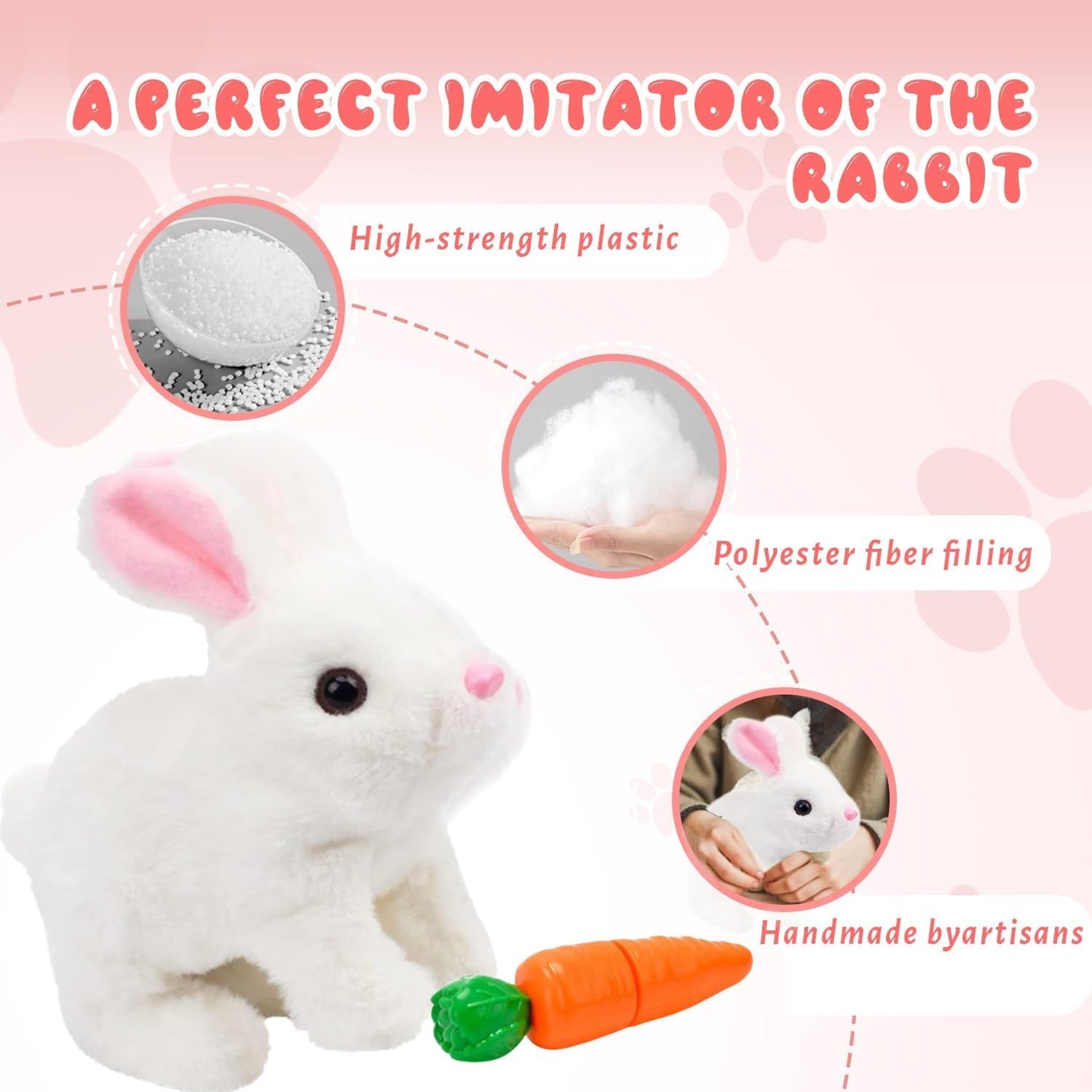 Zloeoa Electronic Interactive Jumping Toy, Realistic Plush Bunny (Brown & White)