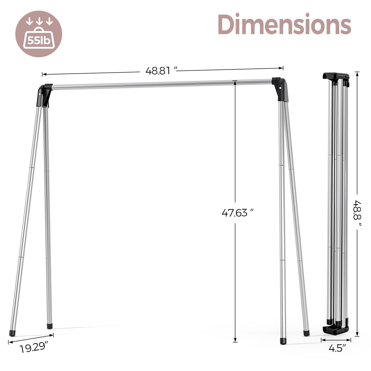 TOOLF Clothes Drying Rack Foldable, Laundry Drying Rack Stainless Steel, Portable Clothes Rack, Clothing Garment Rack, Drying Rack for Clothing, Indoor Outdoor, Free-Standing, Large Capacity