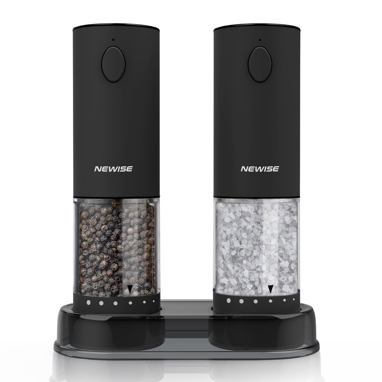 Newise Electric Salt & Pepper Grinder Set, Rechargeable with LED Light & External Coarseness Adjustment, One-Hand Operation, Valentines Day Kitchen Gifts for Him Home Cooks & Families - Black