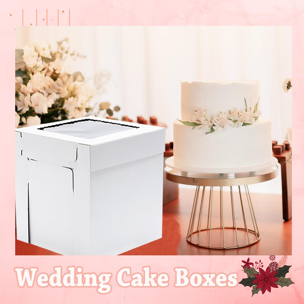 Nentootor 14x14x14 Inches 3 Pack,Tall Cake Boxes for Tier Cakes,Wedding Cake Boxes with Window,Layer Cake Carrier,Disposable Cake Containers