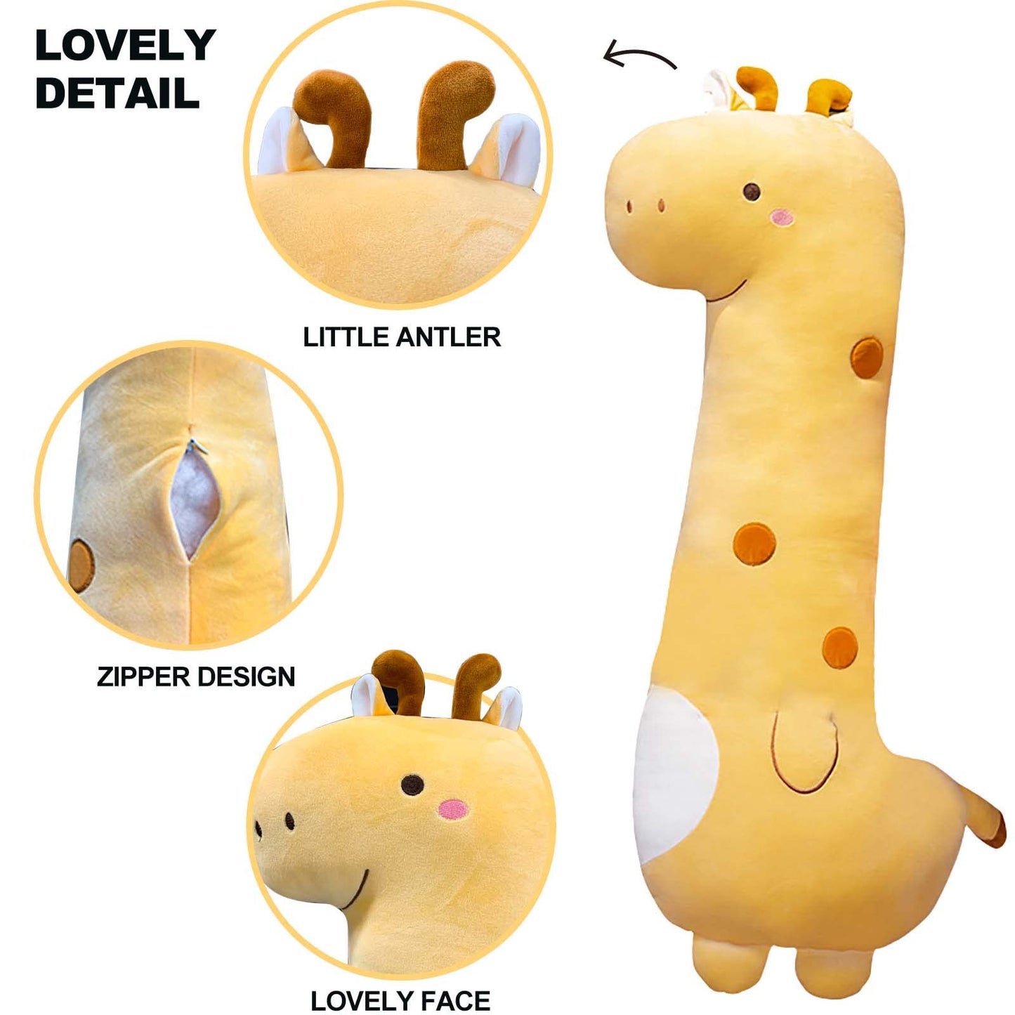PEACHCAT Cute Long Giraffe Plush Pillow Kawaii Giraffe Stuffed Animal for Girls and Boys Yellow 35.4"