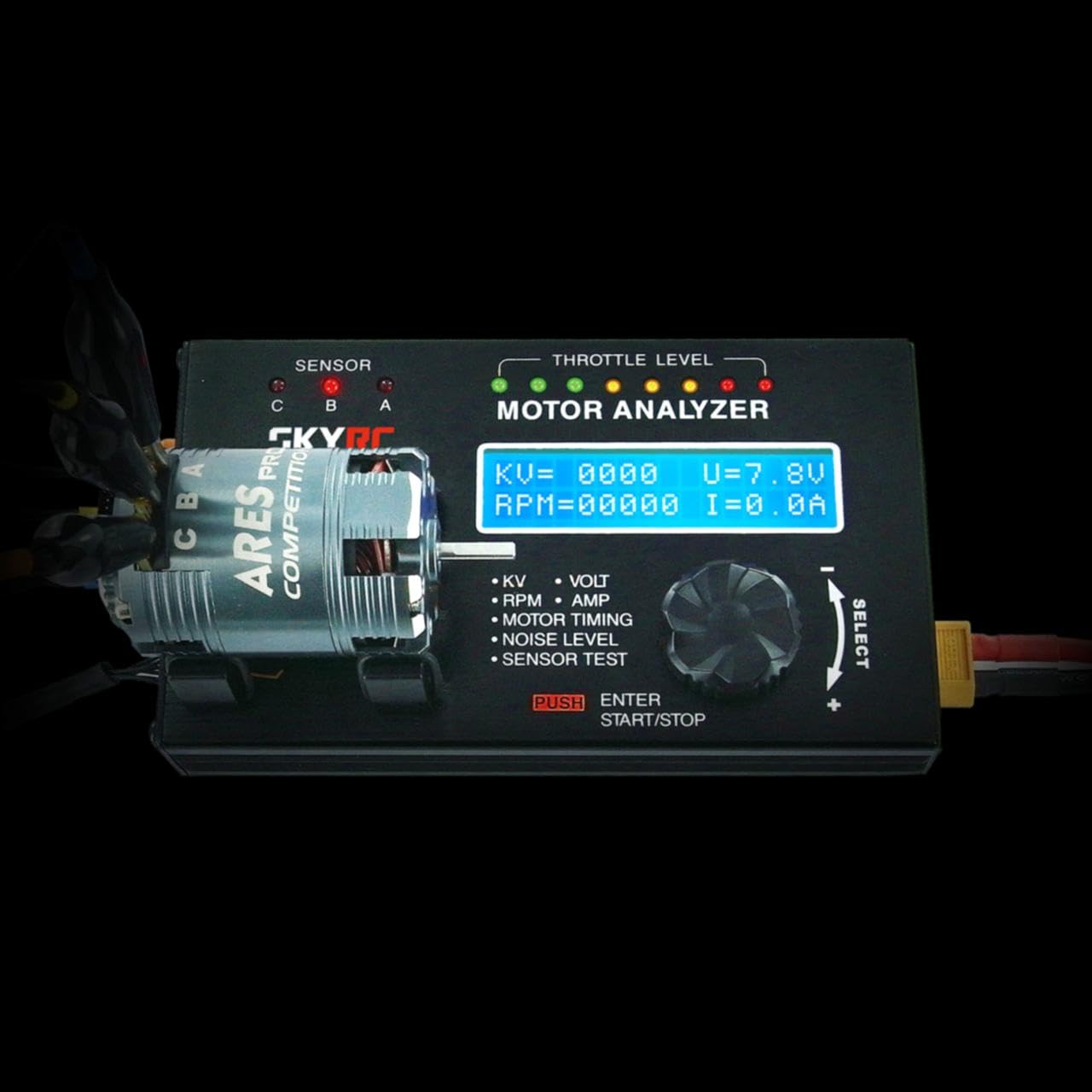 SkyRC Brushless Motor Analyzer: Motor KV, RPM, Timing Measurement, Hall Sensor Check, Brushless Motor Tester with 2x16 Characters LCD - Ideal for RC Hobby