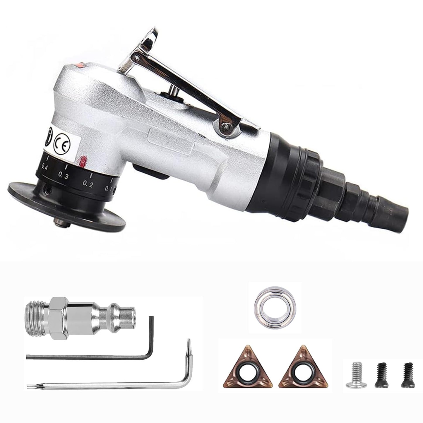 SI FANG Air Chamfer Tool for Metal Deburring Chamfering, Portable Handheld Pneumatic Mini Beveler, C0.1-2 Angle Quick Beveling & Trimming, with Replace Carbide Blades Inserts and Bearings