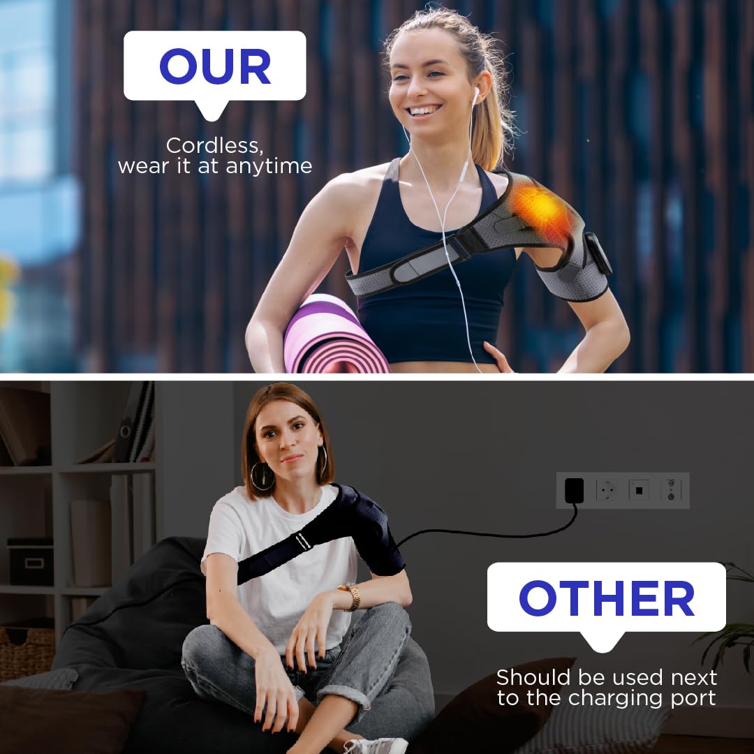 CHILLORA Heated Shoulder Wrap - Cordless Heating Pad Massager With Vibration, 3 Heating and Speed Adjustable Settings, Wearable Brace (2)