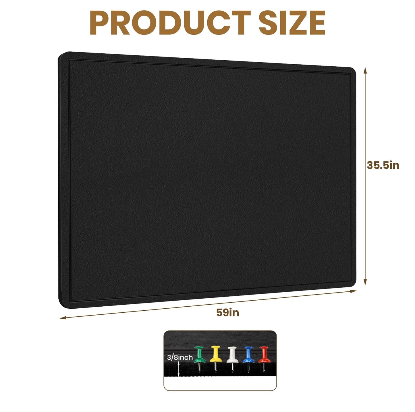 Large Bulletin Board - 60 X 36 inches Cork Board with 30 Pushpin, 5' x 3' Cork Board for Walls Pin Board, Self-Adhesive Felt Board Vision Board Foldable Photo Board for Wall - Black