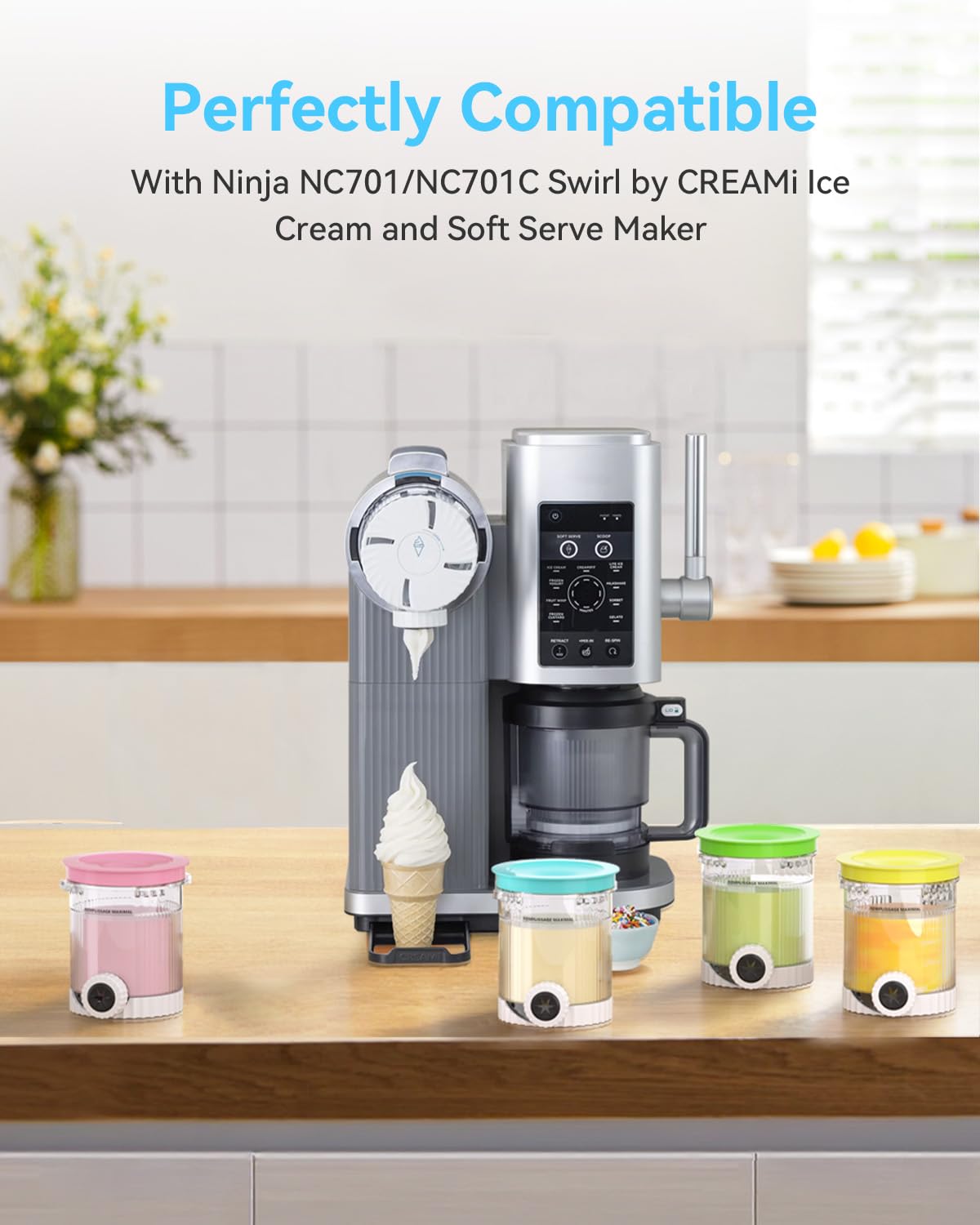 Togameoy Creami Swirl Pints and Lids NC701 NC701C Compatible with Ninja Swirl CREAMi Ice Cream and Soft Serve Maker (NC700 Series), Food-grade & Dishwasher Safe, Creami Swirl Containers NC701, 4 Pack