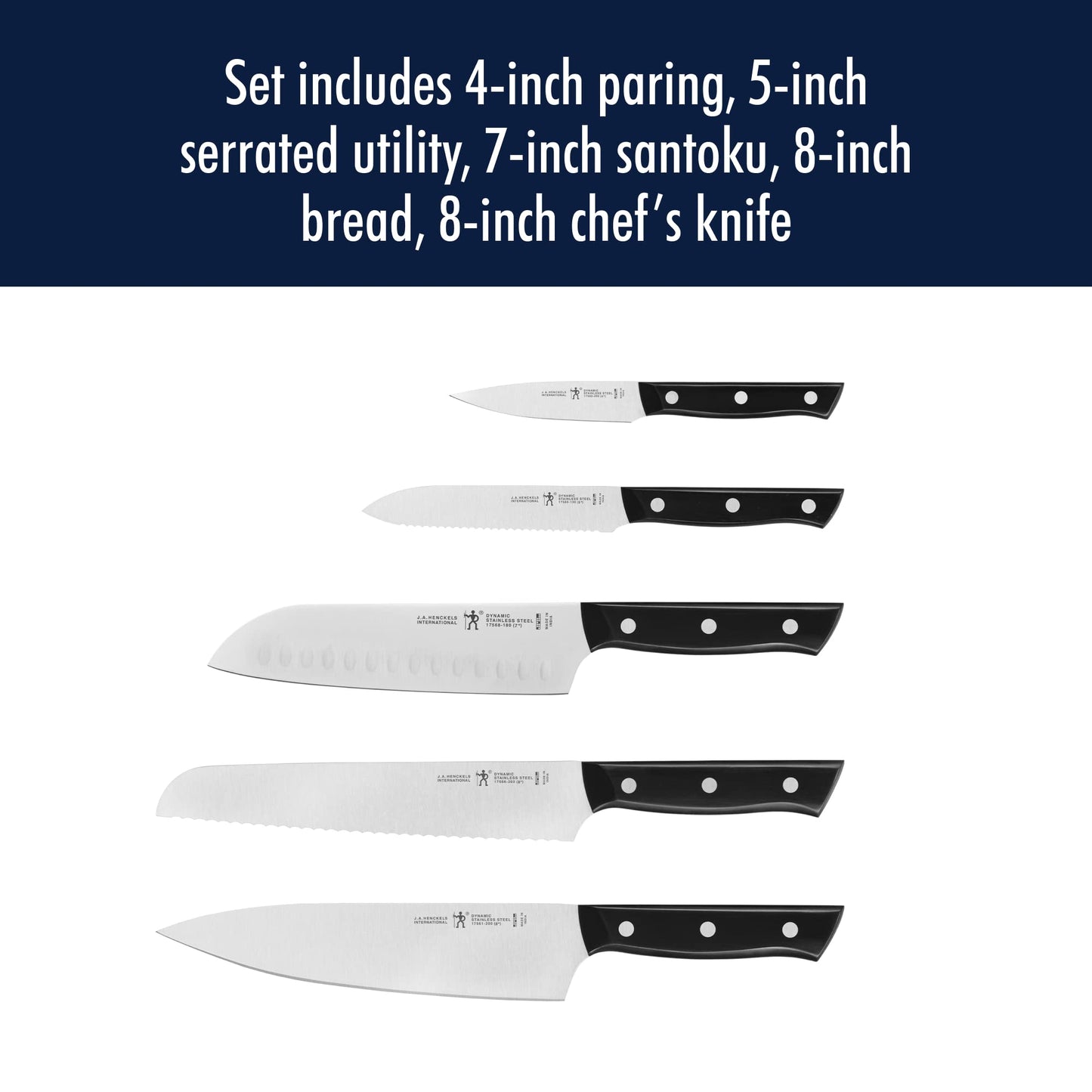 HENCKELS Dynamic Razor-Sharp 5-Piece Kitchen Knife Set, German Engineered Informed by 100+ Years of Mastery