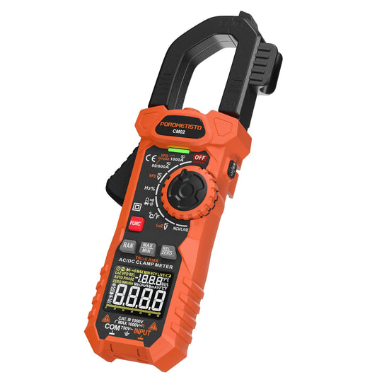 Clamp Meter POROMETISTO Digital Inrush Clamp Multimeter 1000A TRMS 6000 Counts, Amp Voltage Tester with VFD, LOZ Mode，Measures AC/DC Current Voltage NCV Temperature Resistance Capacitance Frequency
