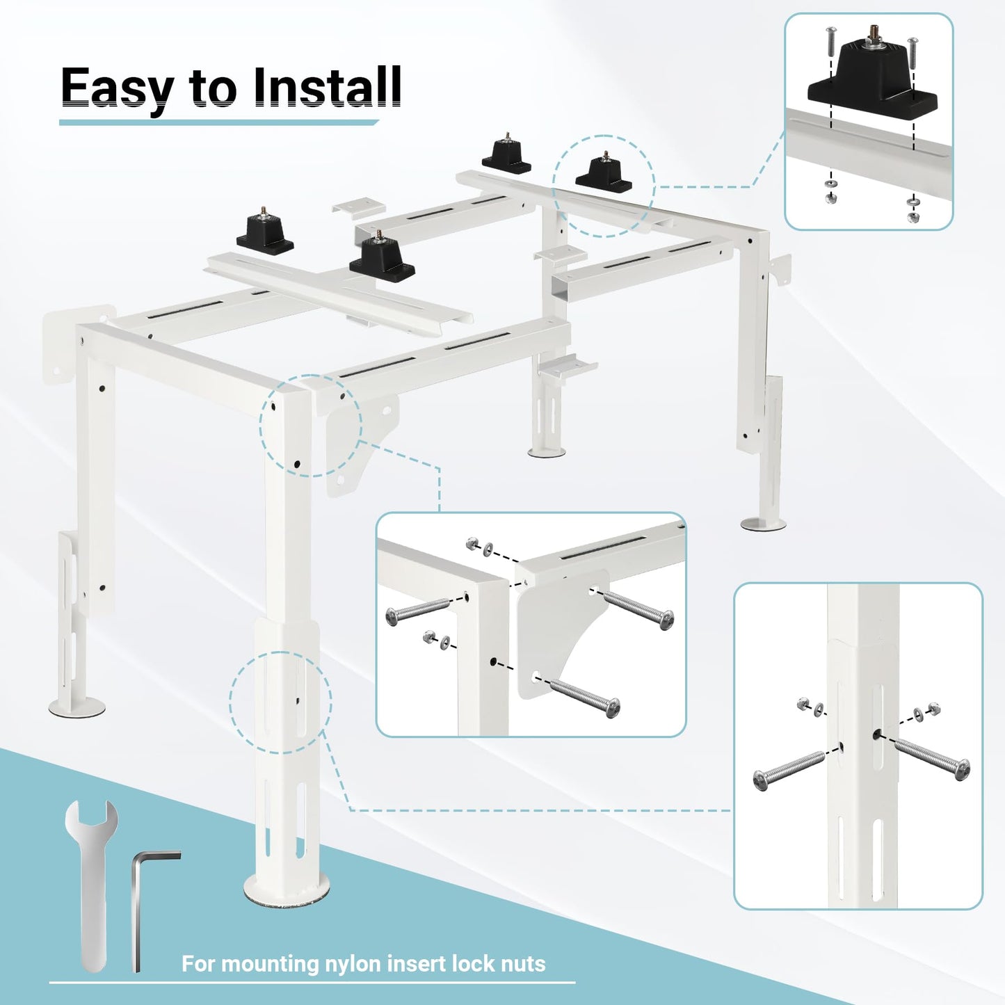 Eastrexon Mini Split Ground Stand, Adjustable Anti-Vibration Mini Split Stand w/ 400LBS Load Capacity, Heavy Duty AC Stand for 9,000-12,000 BTU Ductless Mini Split Air Conditioner Heat Pump