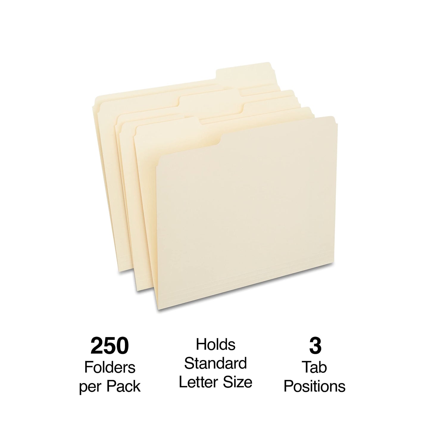 Staples File Folders, Letter Size, 1/3‑Cut Tabs, Manila, Durable Paper Stock, 500/Carton