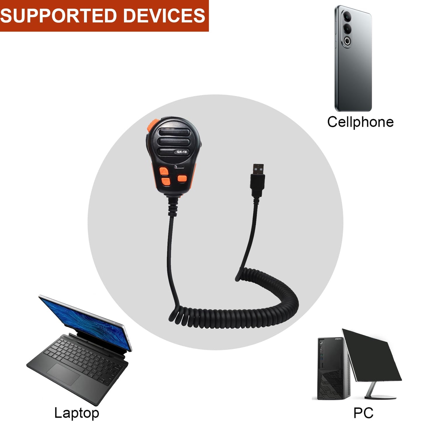 HYSHIKRA USB-A Microphone, Mic PTT and Programmable Key for American Truck Simulator, PC, Laptop, Cellphones, PC Game w/Microphone Holder and Programming Software(with Speaker Function)