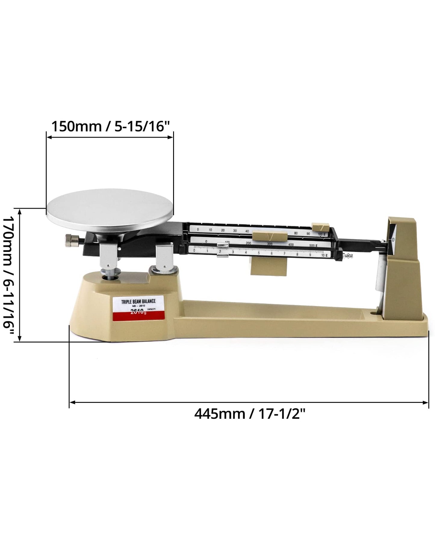 QWORK Triple Beam Mechanical Balance, 2610g/0.1g Lab Analytical Weight Set, Triple Beam Scale with Zero Adjustment Knob, No Need Battery