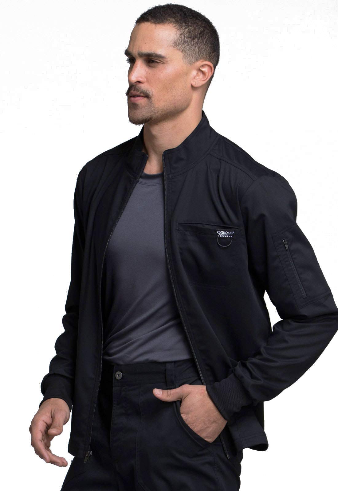 Cherokee Men Warm up Scrub Jacket with Zip Front WW320, M, Black