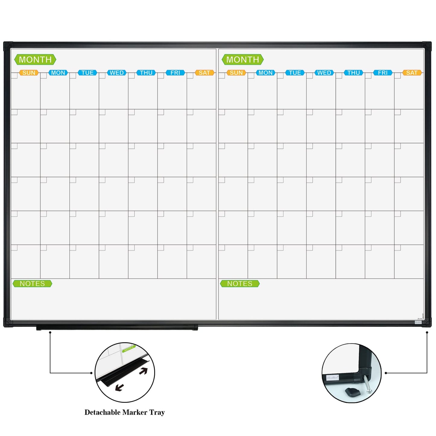 JILoffice Magnetic Dry Erase Calendar Whiteboard, 2 Month White Board Planner 36 X 24 Inch, Black Aluminum Frame Wall Mounted Board for Office Home and School