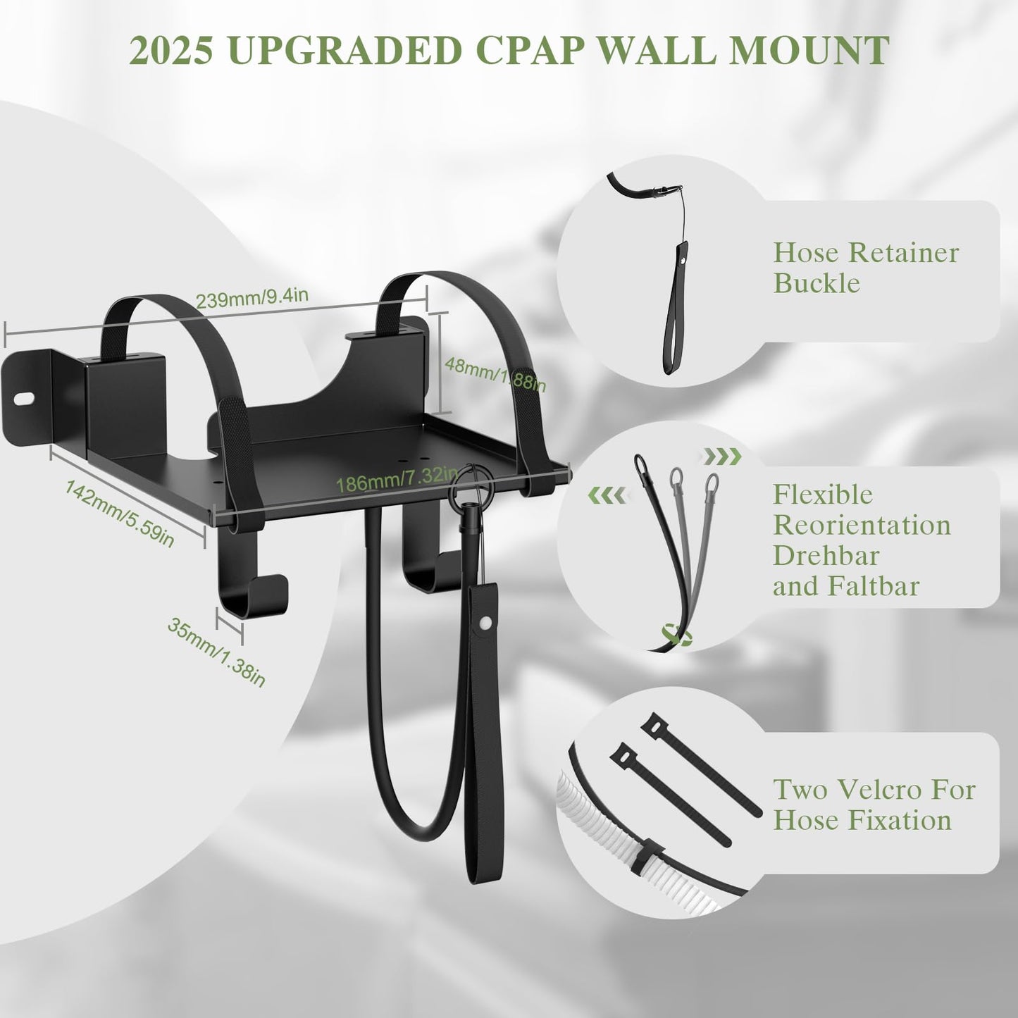 CPAP Wall Mount Shelf Compatible with ResMed AirSense 10 with Adjustable Angle CPAP Hose Holder and Hook for CPAP Tube & Mask [Avoid Entanglement] FSA HSA, CPAP Supplies Stand for Bedside Organization