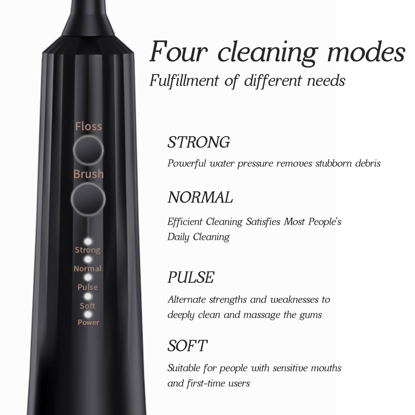 2-1 Professional Electric Toothbrush with Water Flosser, 3800VPM Ultrasonic Water Dental Flosser Toothbrush Combo- 4 Modes & 4 Intensity Levels, Brushing & Flossing for Home and Travel, Black