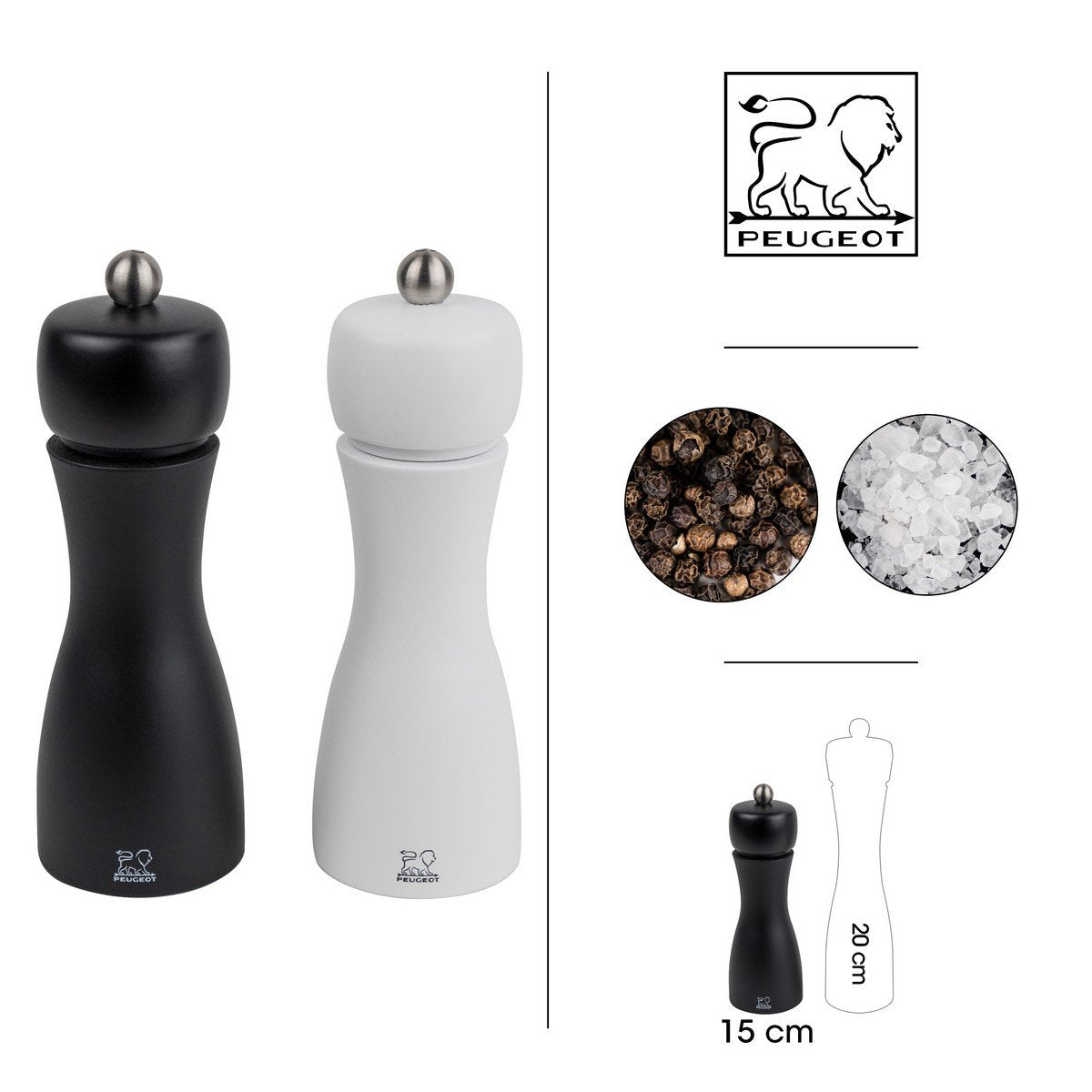 Peugeot Tahiti 8 Inch Black Pepper Mill and White Salt Mill Set