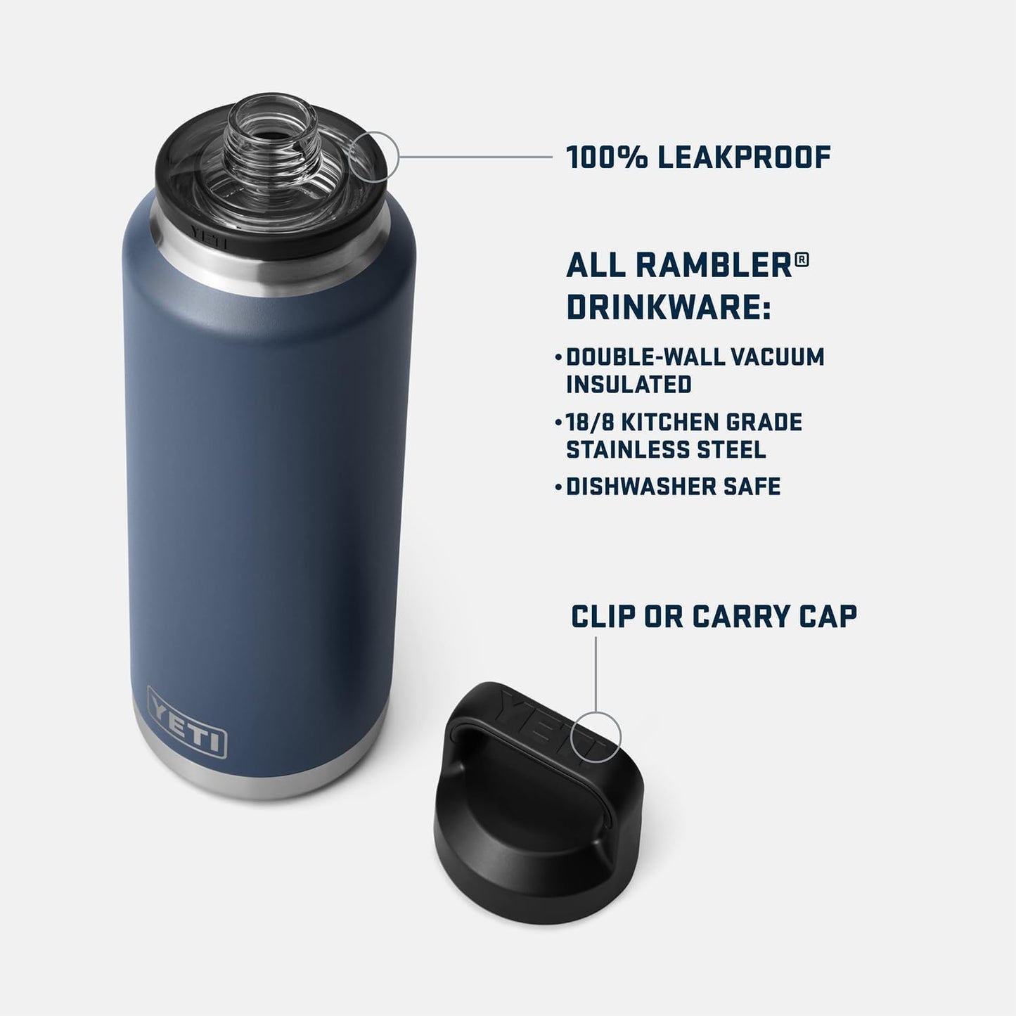 YETI Rambler 46 oz Bottle, Leakproof, Vacuum Insulated, Stainless Steel with Chug Cap, Royal Blue