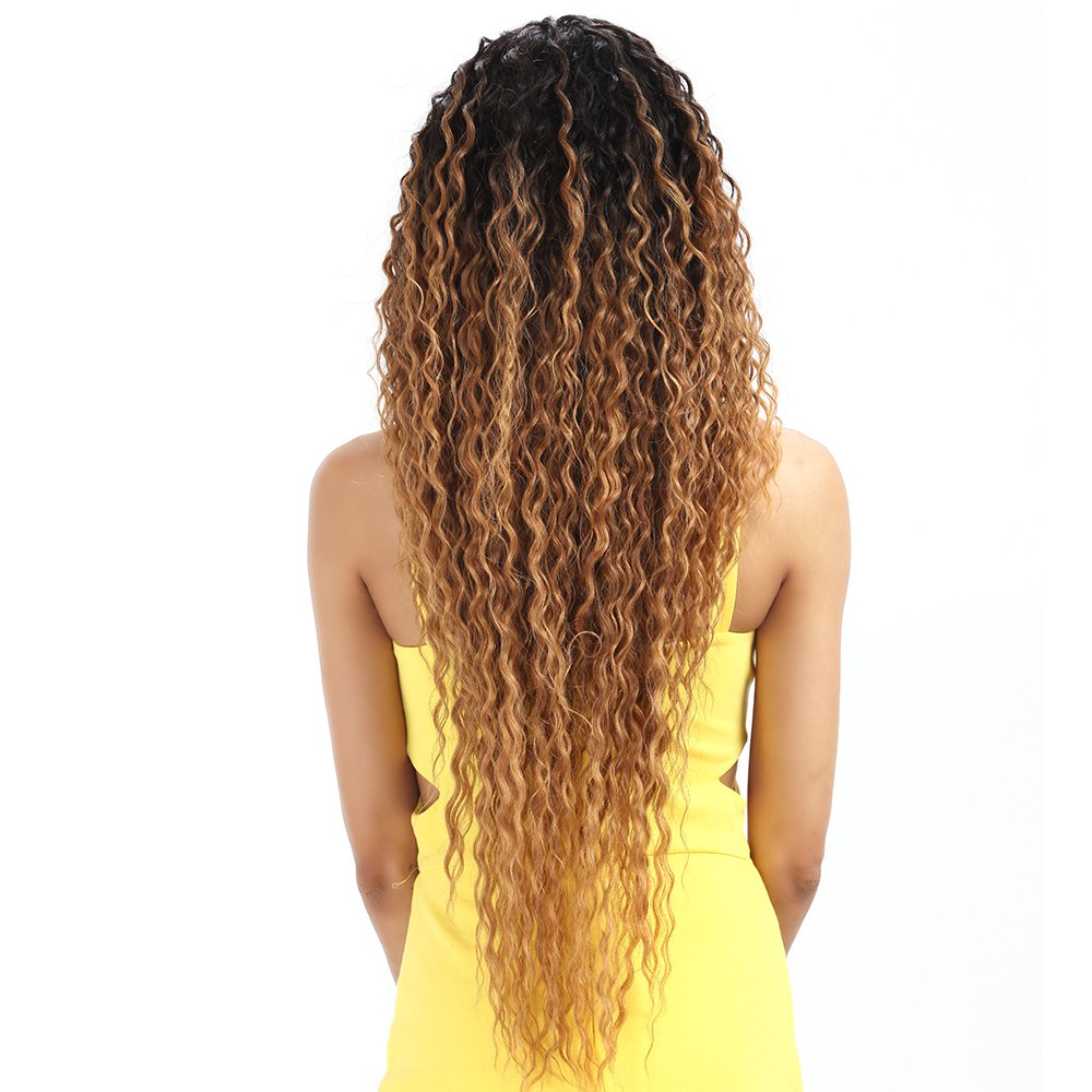 Joedir Lace Front Wigs Ombre Blonde 28'' Long Small Curly Wavy Synthetic Wigs For Black Women 130% Density Wigs(Ombre Gold Color)