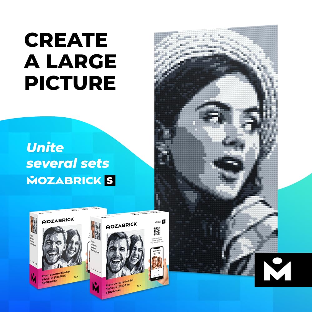 MOZABRICK Colour S - Clamp Building Block Mosaic Photo Kit, Personalised Gift, Custom, Picture Building Kit, Pixel Art Plug-In Building Block Painting