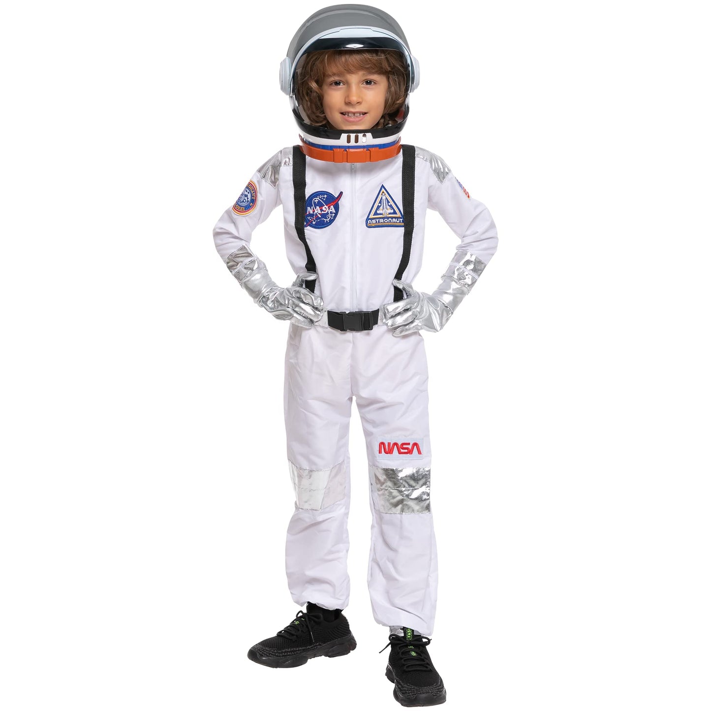 Spooktacular Creations Halloween Astronaut Costume for Kids, Unisex White Astronaut Outfit Set with Helmet, Toddler Pilot Jumpsuit for Halloween Costume Dress-Up Party (Small, 5-7 yrs)