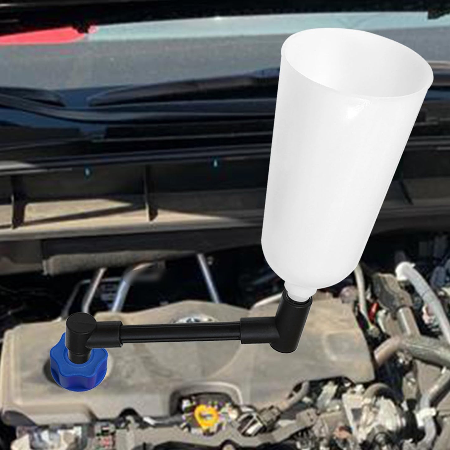 DPTOOL Oil Funnel Set for Engine Change - Automotive Dispenser Kit With Flexible Extension and 14 Cap Adapters Compatible With GM, Ford, VW, BMW, Audi, Land Rover Etc