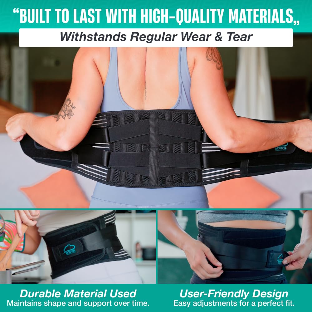 Modvel Back Braces for Lower Back Pain Relief with 6 Stays, Breathable Back Support Belt for Men/Women for work, Anti-skid lumbar support belt with 16-hole Mesh for sciatica (XL)