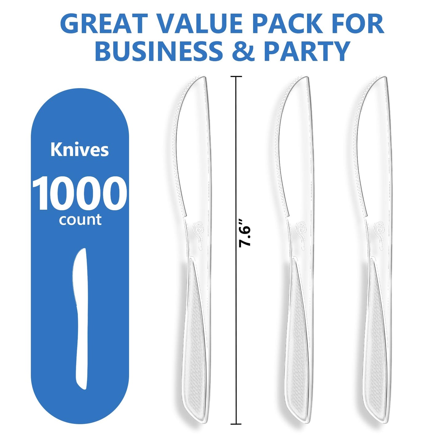 SACATR 1000 Count Heavy Duty Clear Plastic Knives Disposable,BPA-Free Disposable Plastic Cutlery,Heat Resistant-Plastic Knives Bulk for Parties, Catering, Weddings & Everyday Use