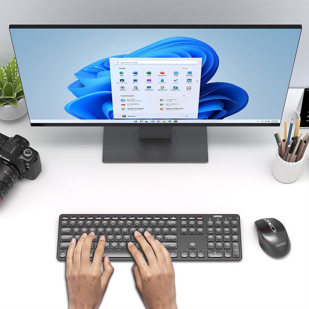 Arteck Universal Multi-Device Bluetooth Keyboard and Mouse Full Size Wireless Bluetooth Keyboard and Ergonomic Mouse Set for Windows, iOS, Android, Computer Desktop PC Laptop iPad Tablet Smartphone