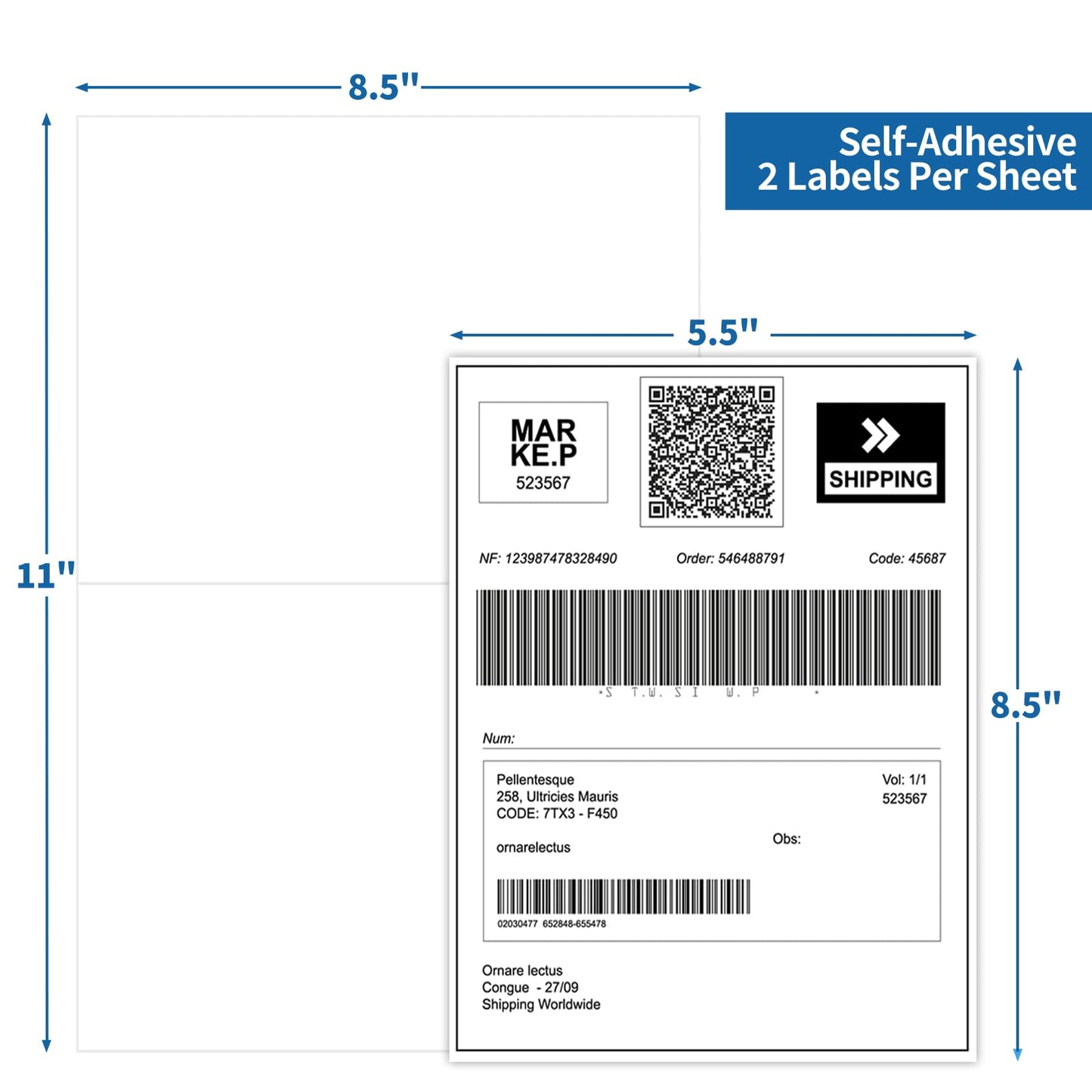 BESTIKER Half Sheet Shipping Labels - 1000 Counts, 8.5” x 5.5” Self Adhesive Shipping Label White Internet Mailing Labels 2 Per Page, Laser & Inkjet Printer Compatible [500 Sheets 8.5” x 11”]