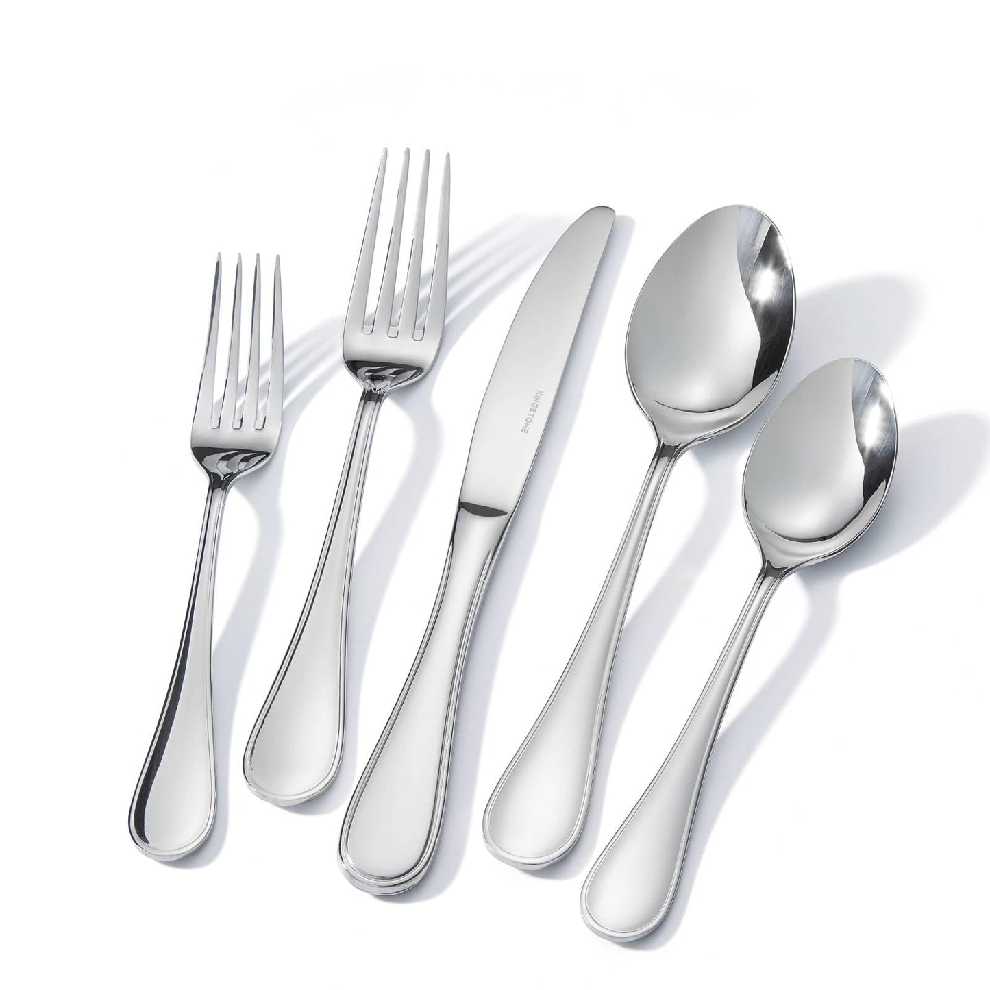 KINGSTONE 40 Piece Teardrop Silverware Set for 8, 18/10 Stainless Steel Flatware Set, Modern Design Cutlery Set for Home/Hotel/Wedding,Mirror Polished and Dishwasher Safe