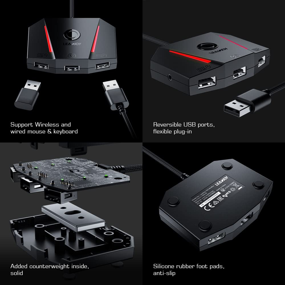 leadjoy VX2 AimBox Keyboard Mouse Adapter for PS4, Xbox One, Xbox Series X/S, Nintendo Switch, MnK Converter for Playing FPS, RTS, R6, Apex Legends