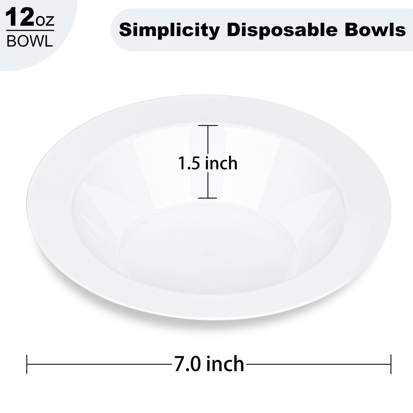 BESTVIP 100 Pack 12 oz White Plastic Bowls, Disposable Soup Bowls, Heavy-duty Dessert Salad Bowl for Christmas, Party, Wedding, Dinner, Catering