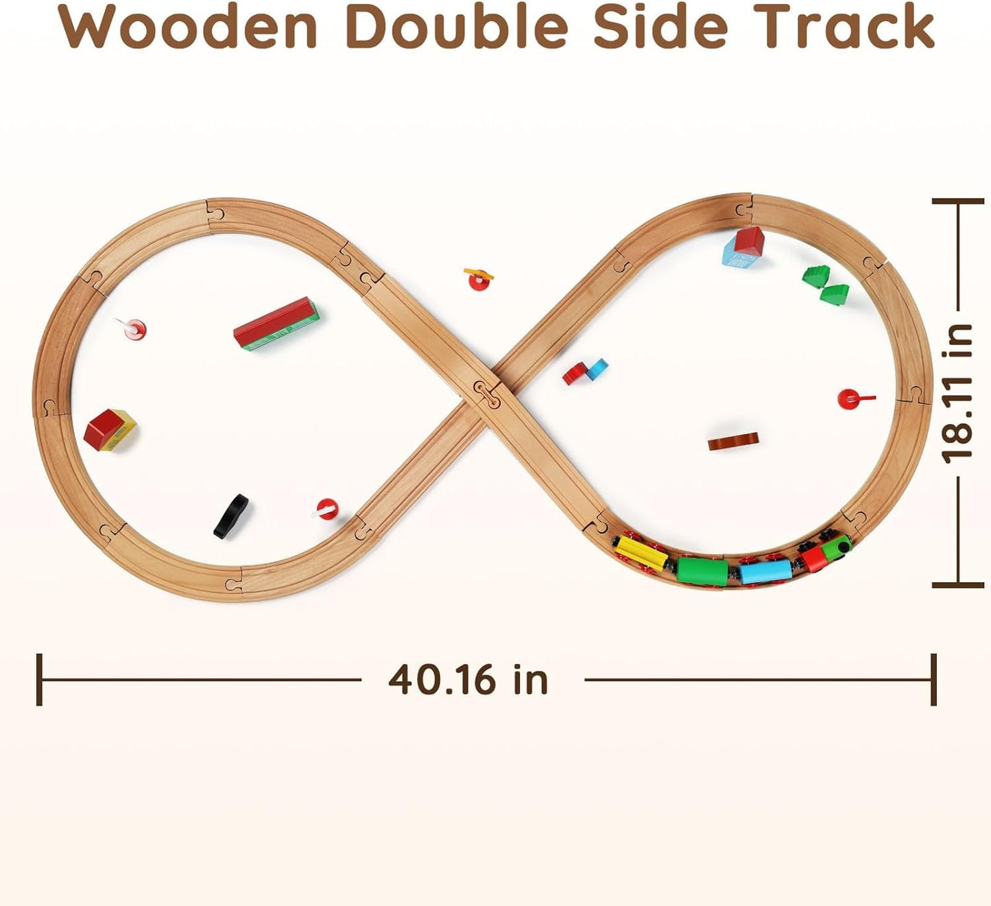 SainSmart Jr. Wooden Train Set for Toddler with Double-Side Train Tracks Fits Brio, Thomas, Melissa and Doug, Kids Wood Toy Train for 3,4,5 Year Old Boys and Girls (Small Town with Container)