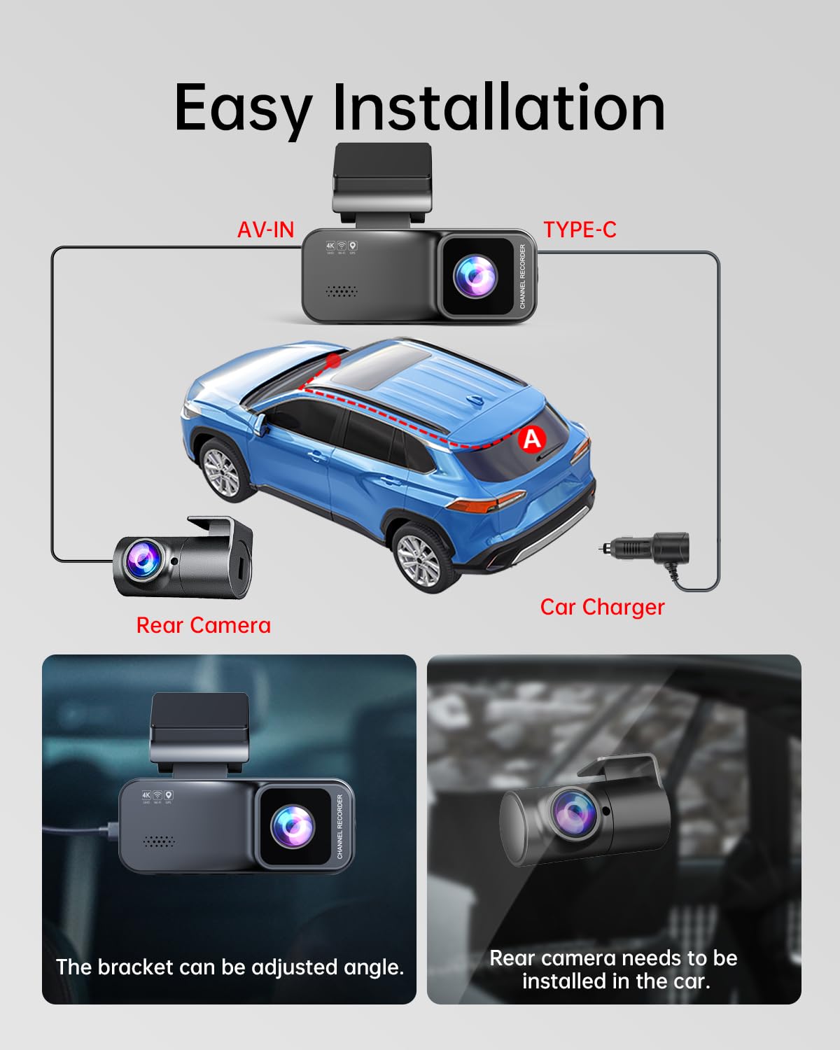 KooBaCar 4K/2.5K Dash Cam Front and Rear, Dual Dash Camera for Cars, Included 64GB Card, Built-in Wi-Fi GPS,Car Camera with 3.20" IPS Screen,UHD Night Vision, Loop Recording, WDR, 24H Parking Monitor