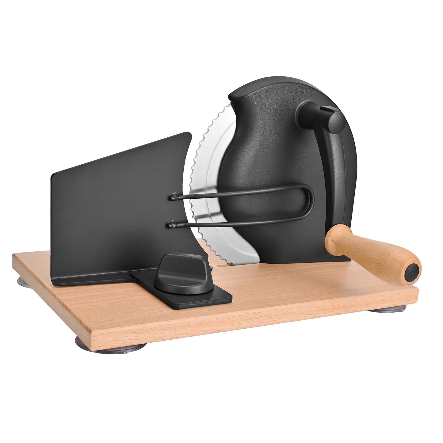 SOWKIPE Manual Bread Slicer with Hand Crank, Classic Home Bread Slicer for Homemade Sourdough, Rotary Slicer with Adjustable Thickness, Premium Stainless Steel & Powerful Suction Cups (Black)