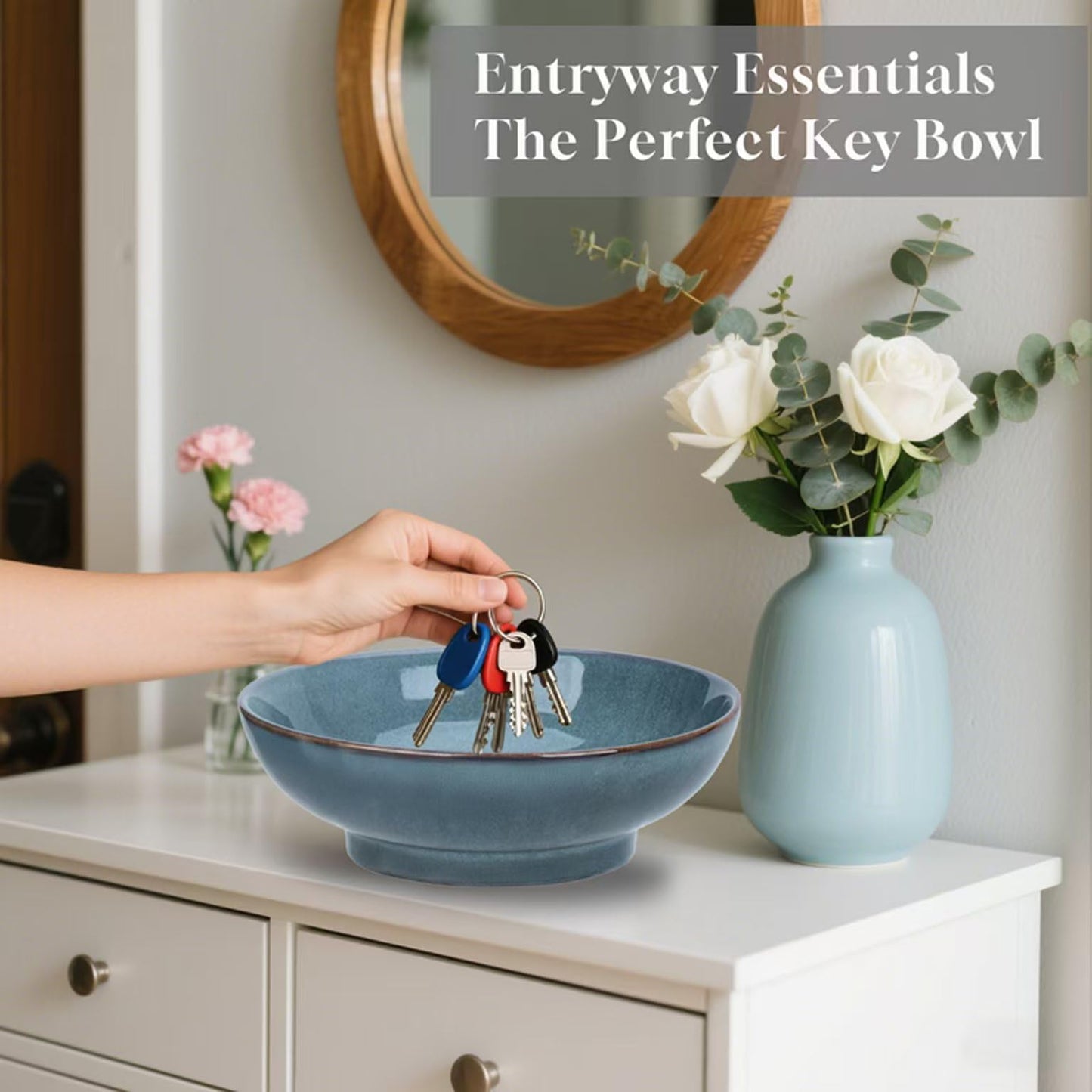 MUUBOOX 10" Decorative Bowl,Ceramic Fruit Bowl for Kitchen Counter,Coffee Table, Dining Room,Table Centerpiece Bowel,Entryway Key Holder & Jewelry Organizer (Ocean Blue)
