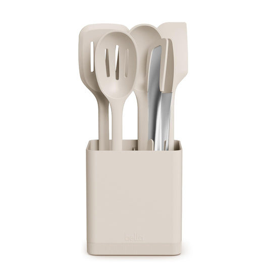 bella 6-Piece Modular Tool Set, Silicone, Turner, Spoon, Slotted Spoon, Spatula, Tongs, Crock with removable divider, Non-toxic*, Food-grade, Heat safe to 425°F, Dishwasher Safe, Slate