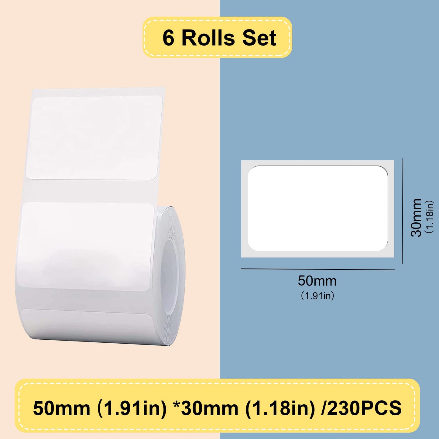 Thermal Labels Maker Tapes for B21/B3S/B1 Printer,1.91" X 1.18" (50 X 30mm) 230 Labels/Roll,Multi-Purpose Adhesive Labels Sticker Paper for Home Office Small Business Address School,6 Rolls White