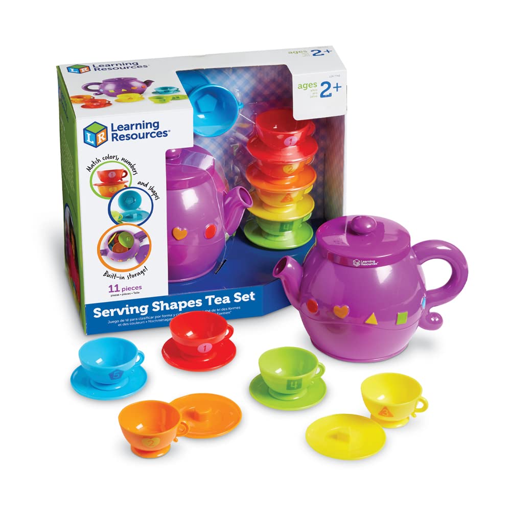 Learning Resources LER7740 Serving Shapes Tea Set, Color Recognition and Counting Toy, 11 Pieces, Ages 2+