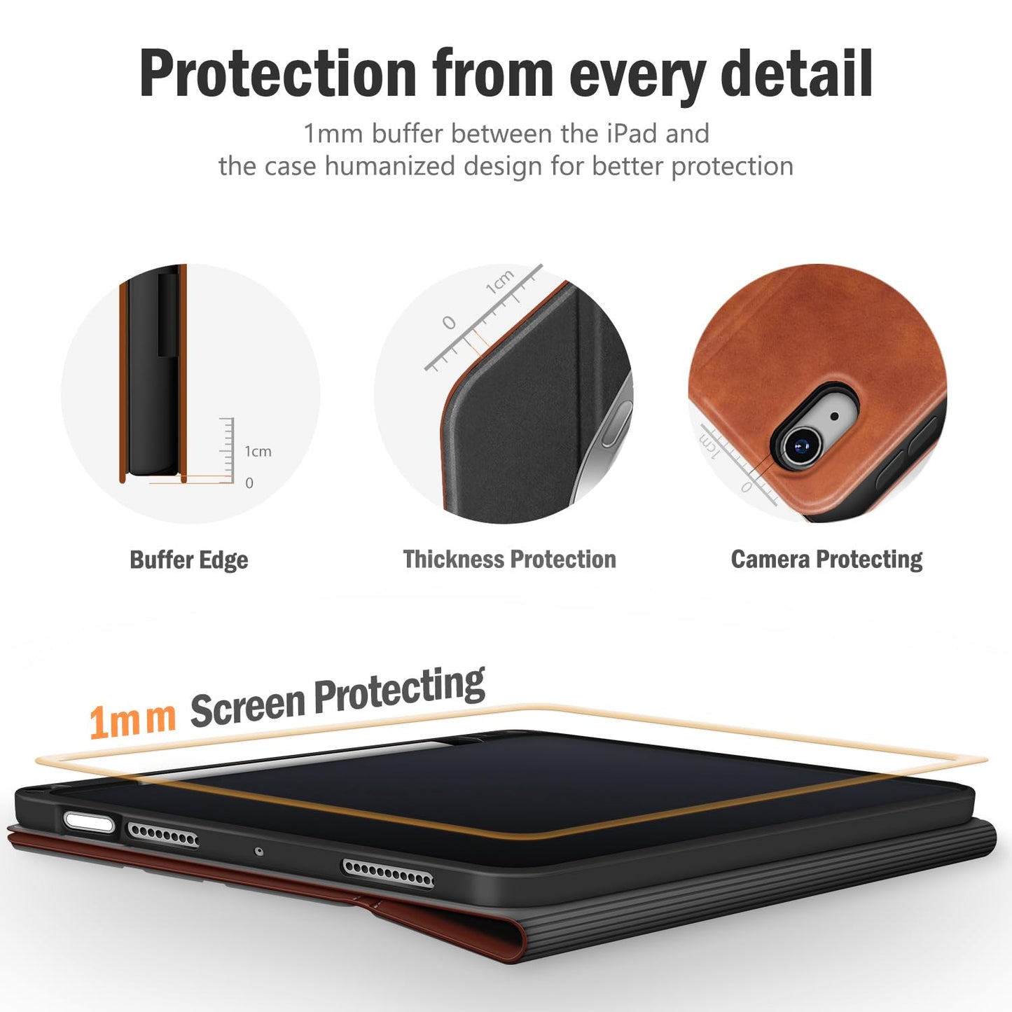 Antbox Case for iPad Air 11-inch M3 (2025) / M2 (2024), iPad Air 5th/4th Generation 10.9'' Vegan Leather with Pencil Holder Typing Angle Auto Sleep/Wake Muti-Stand (Brown)