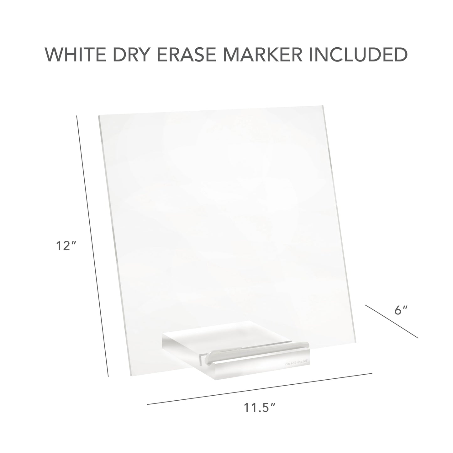 russell+hazel Acrylic Dry Erase Board and Marker, Memo Tablet for Desktop with Stand, Clear Acrylic, 12” x 6” x 11.5” (31384)