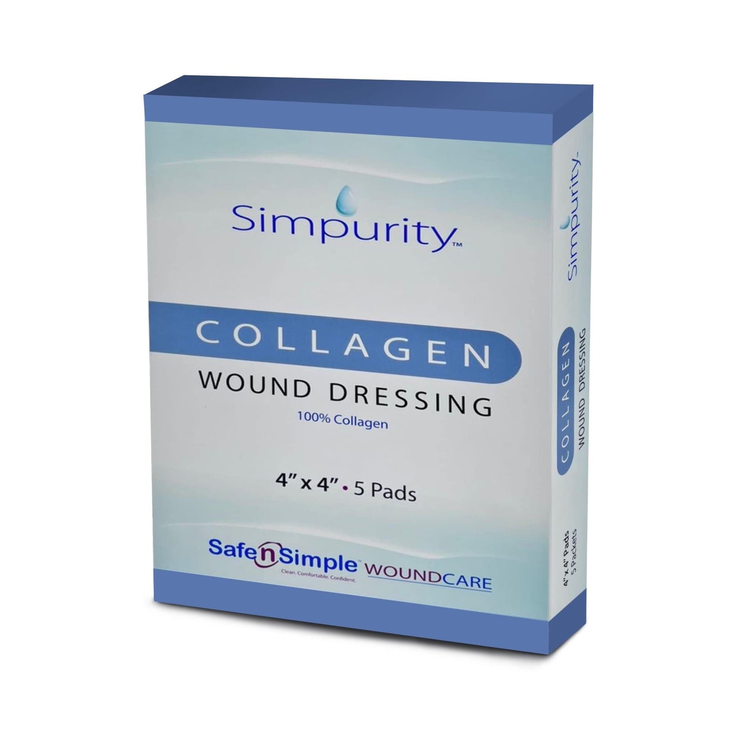 Simpurity Collagen Dressing Pads - 4" x 4" 5 Count Collagen Pads for Wounds - Non-Adherent Collagen Dressing for Wound Care - Safe n' Simple Wound Care Supplies