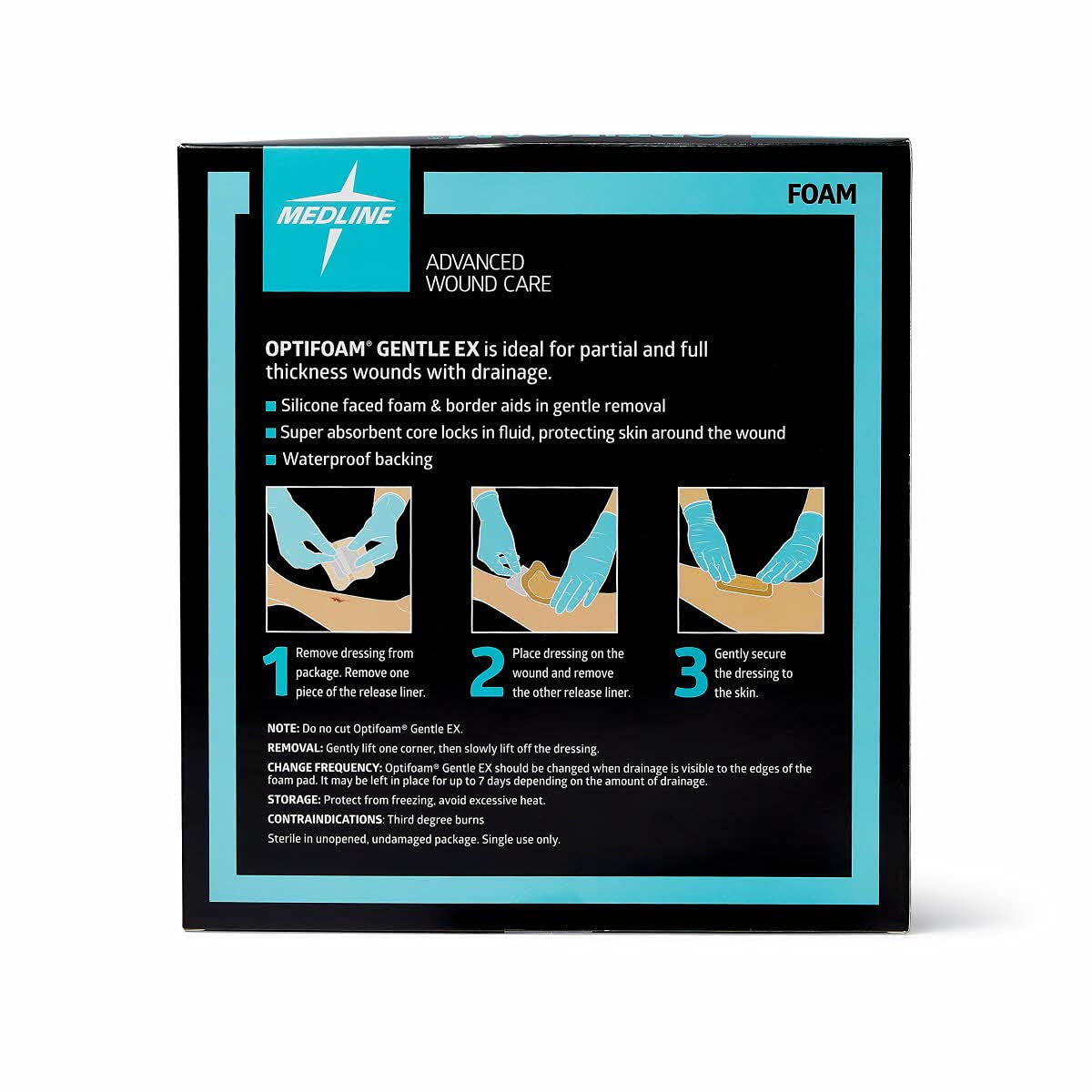 Medline Optifoam Gentle EX Bordered Foam Adhesive Dressing, 6" x 6" Square (10 Count)