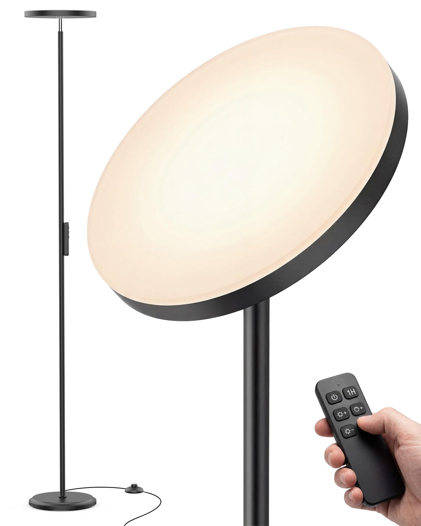 Natapai Floor Lamps for Living Room, 69" Tall LED Lamp, 2800LM Standing Lamp Remote & Foot Switch with 1H Timer, 2700-6500K Stepless Dimmable Modern Pole Light for Bedroom, Reading, Black