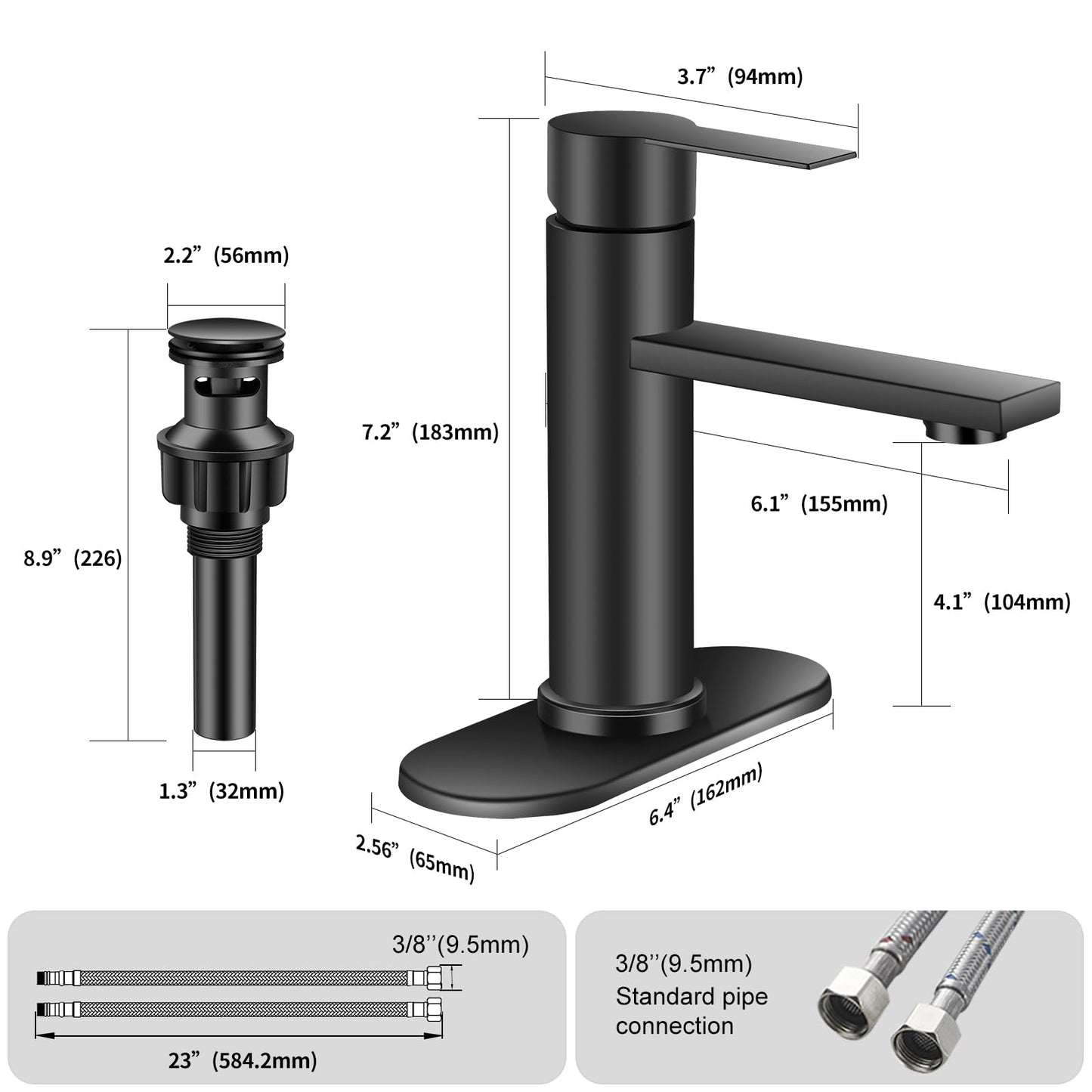 YXOCVIR Bathroom Faucet Single Hole Single Handle Vanity Modern Sink RV Black Bathroom Faucet with Pop-up Drain for 1 - or 3 Hole Sink (Black)