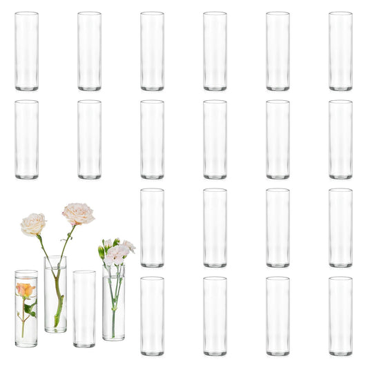 Cylinder Bud Vases in Bulk 24: Glasseam Small Clear Glass Vases for Centerpieces Wedding Table Decor, 5.9In Modern Clear Home Decor for Flowers Single Stem Roses Tulips