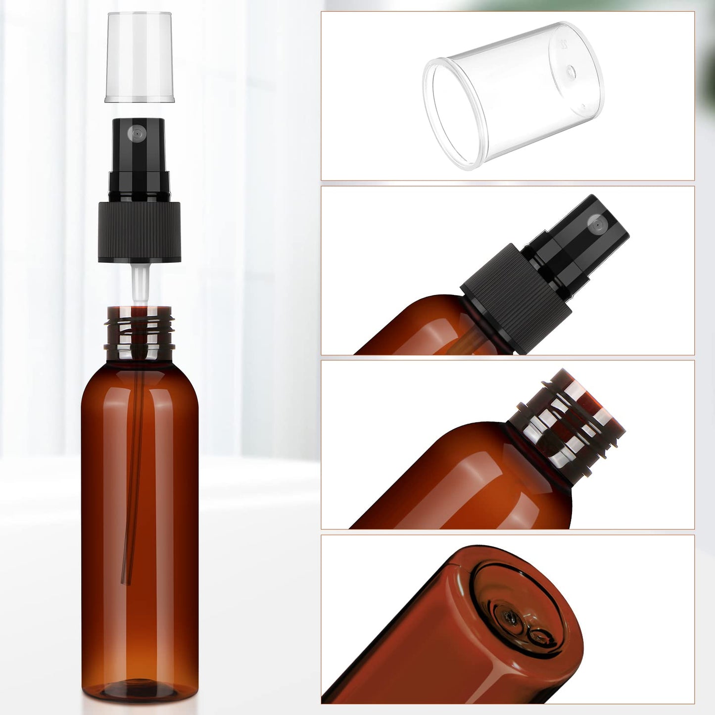 Nuogo 90 Pack 4 Oz Plastic Spray Mini Reusable Bottles Travel Size Perfume Refillable Sprayer Empty Mist Bottle for Essential Oil(Amber)