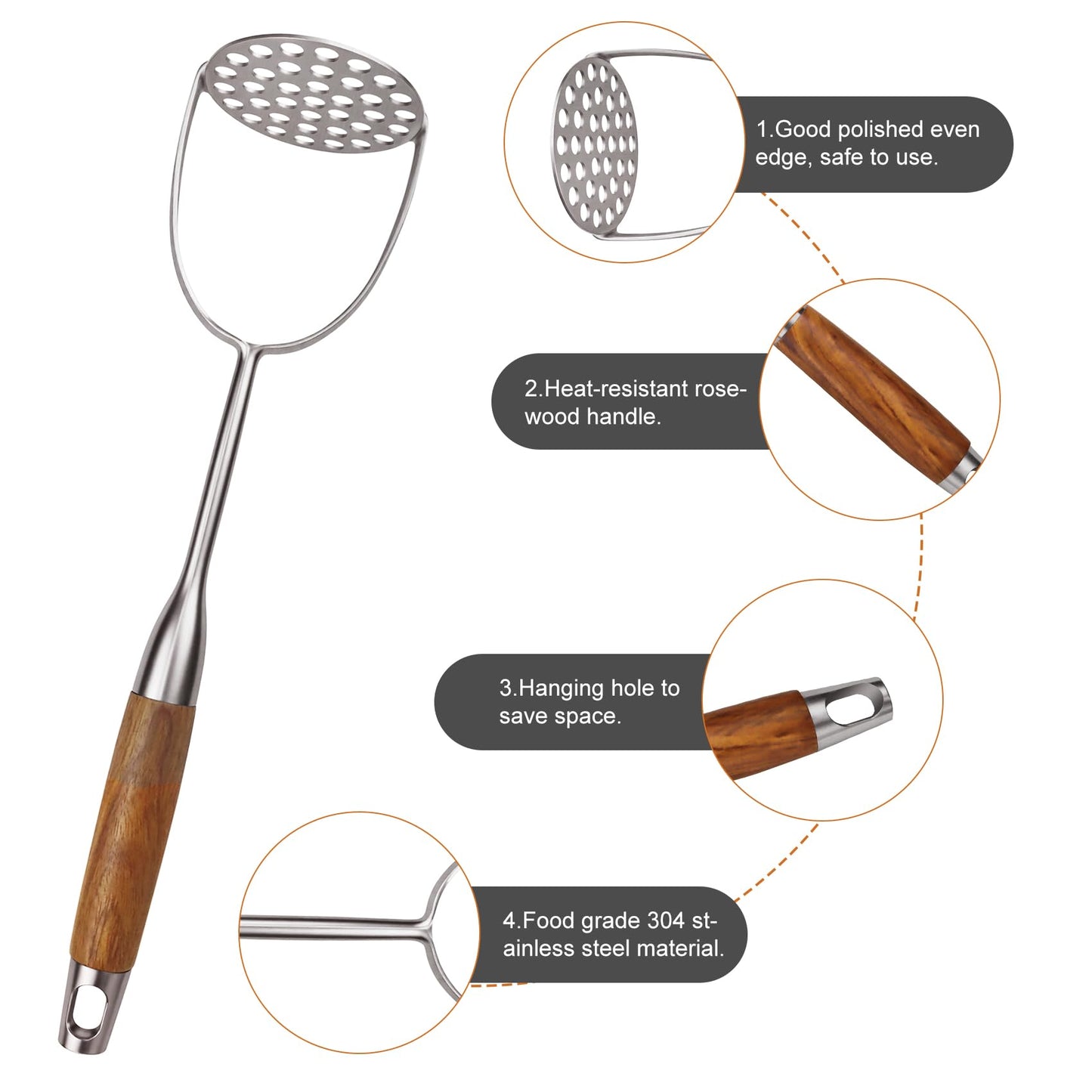 304 Stainless Steel Kitchen Utensils Set with Wooden Handle,12 Pcs Long Heat Resistant Metal Cooking Utensils Set,Spatula, Ladle, Skimmer, Spaghetti Spoon,Tongs,Potato Masher
